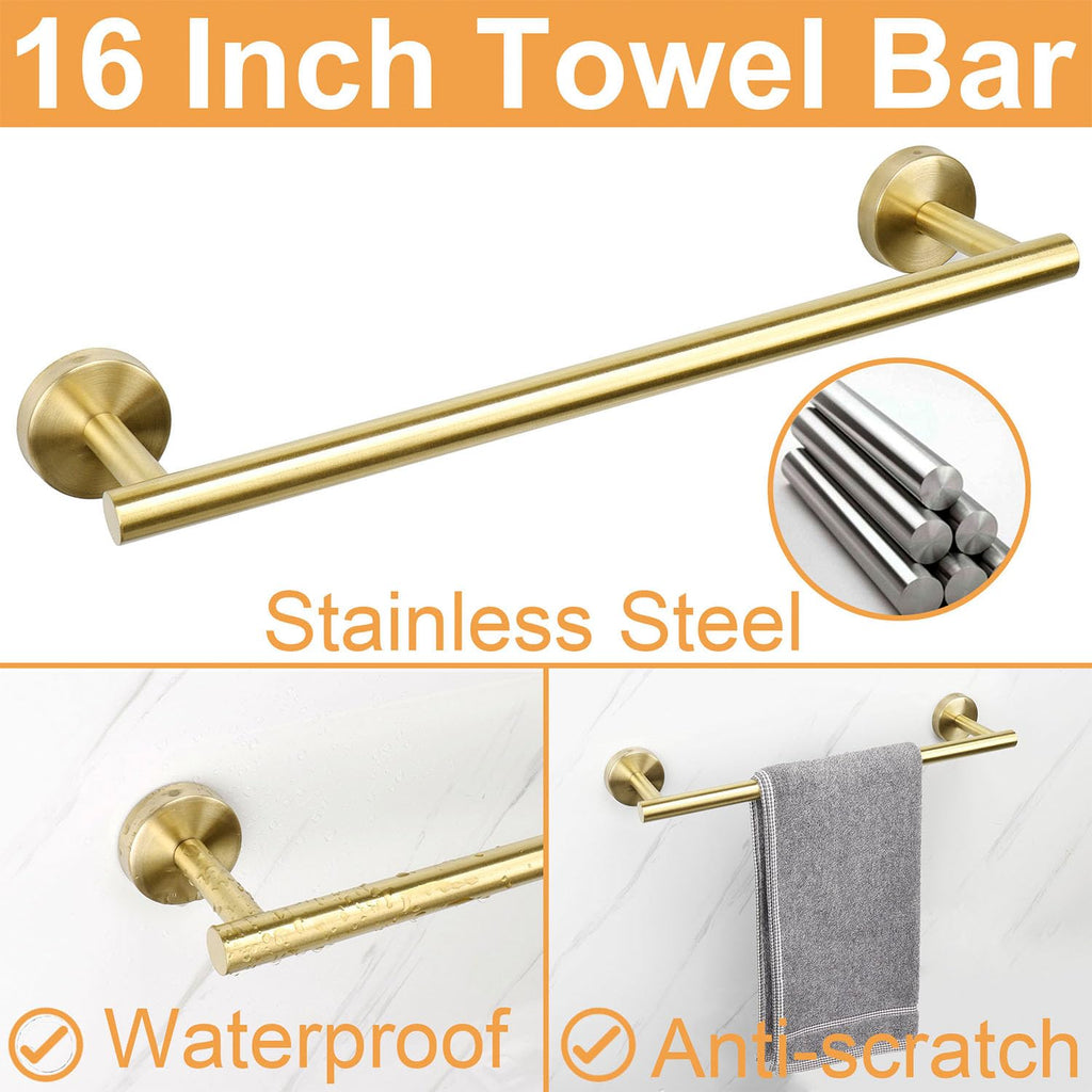 Bathroom Hardware Set, Thick Stainless Steel Bath Towel Bar Set Including Towel Rack +Toilet Paper Holder+3 Robe