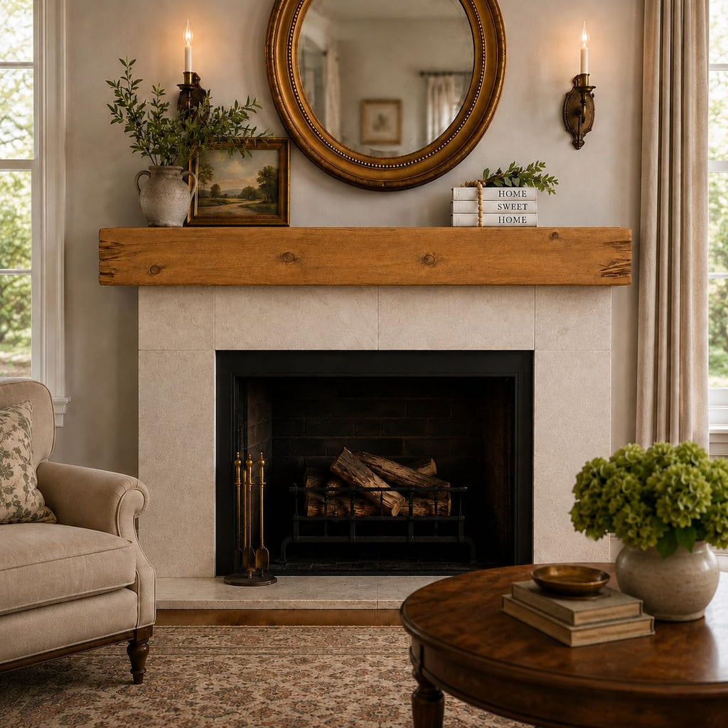 Fireplace Mantel, Distressed, Rustic, Floating Shelf, Modern, Real Wood. (60Lx6Hx8D, Brown)