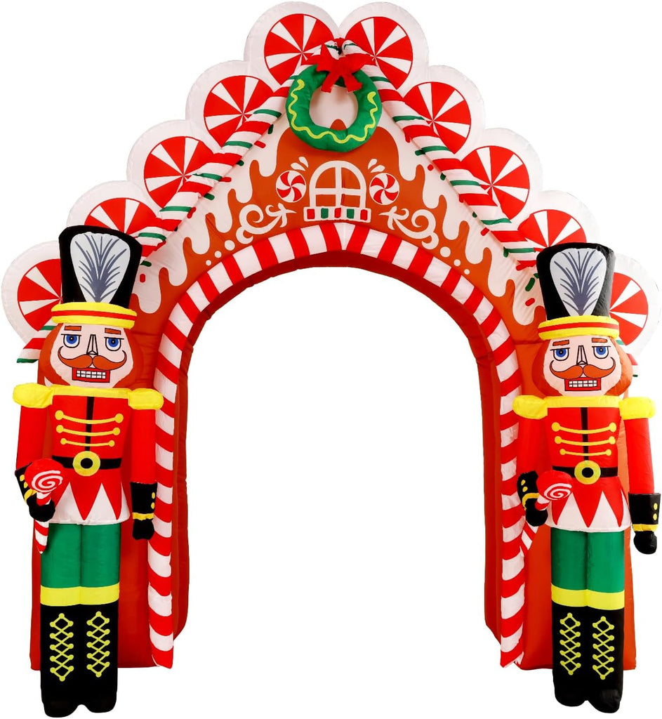10 Ft Christmas Inflatable Gingerbread Candy House with Nutcrackers Outdoor Decorations, Giant Xmas Blow Up Yard