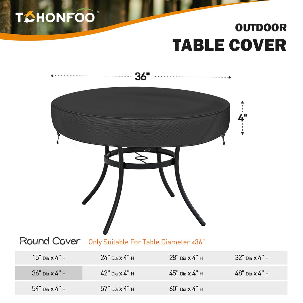 Round Patio Table Cover Waterproof for Outdoor Table 34-36in Black