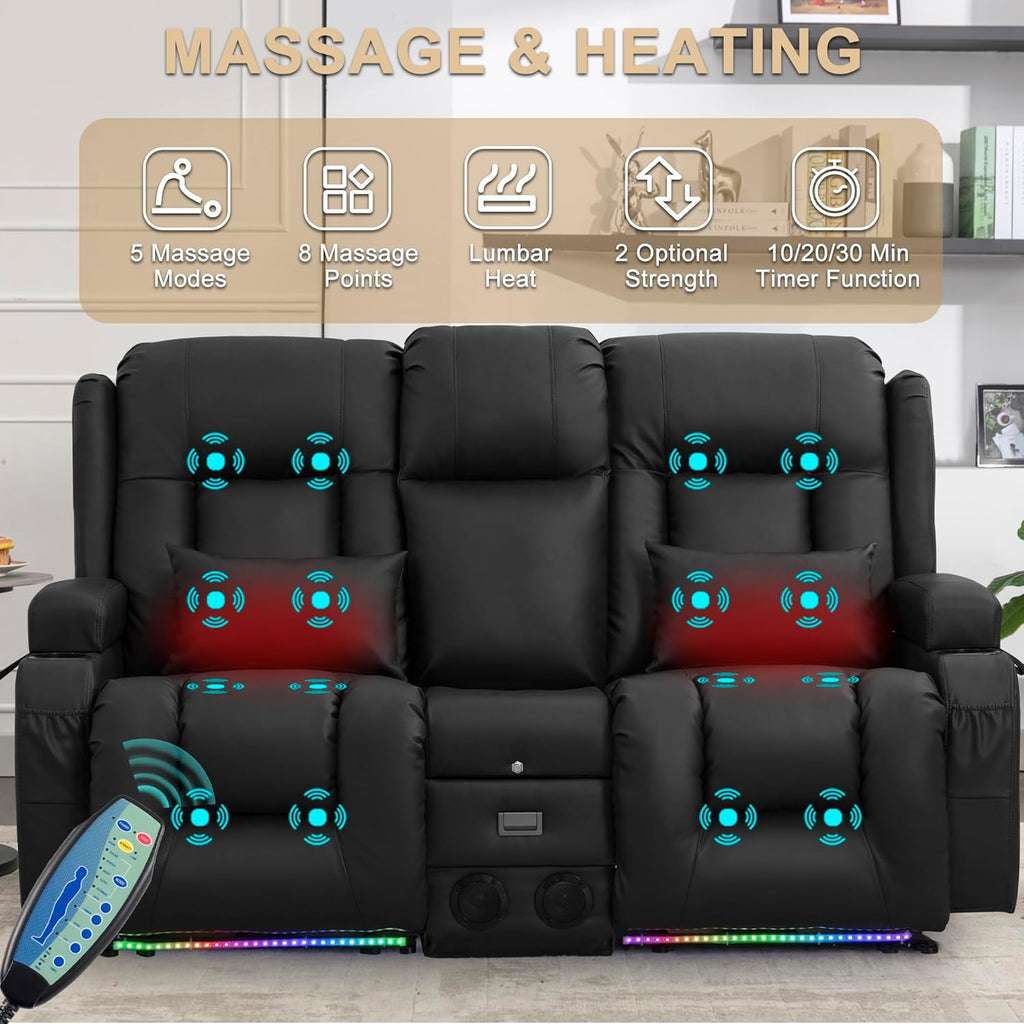 Loveseat Recliner Sofa with Massage and Heat, Power Reclining Loveseat Sofa RV Couch with Console