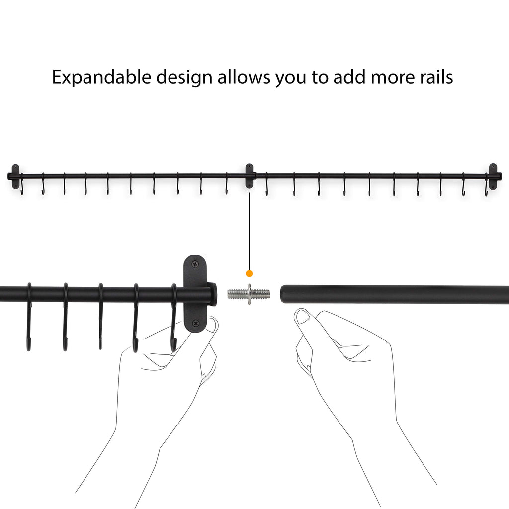 Lyon Kitchen Rail with 10 Utensil Holder S Hooks for Hanging Kitchen Utensils Set and Cookware, 17" Frosty Black
