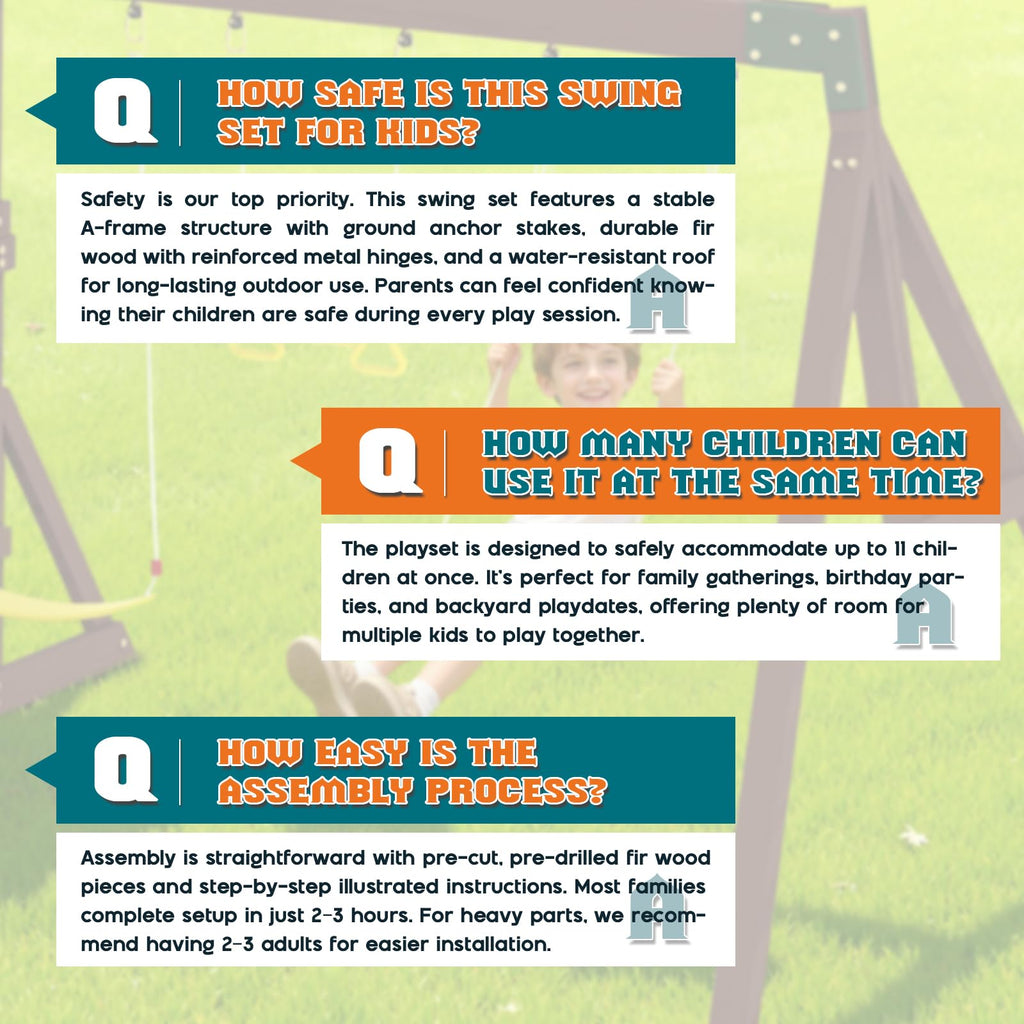 Wooden Swing Set for Kids with Double Towers