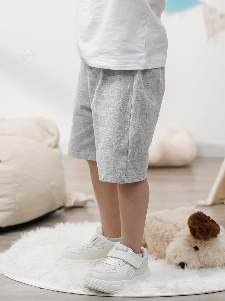 4 Pack Toddler Boys Cotton Shorts with Drawstring Casual Short Elastic Waist Boys Pull-on Soft Shorts for Summer