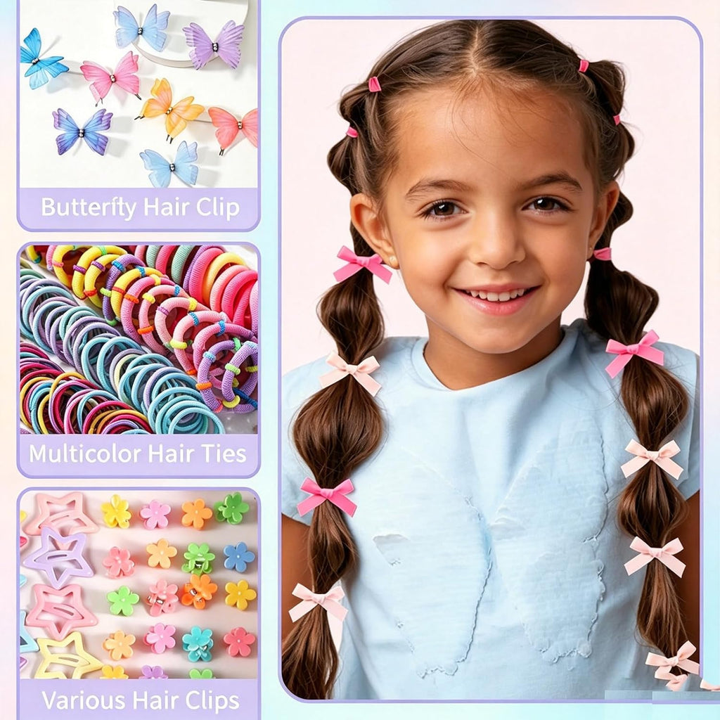Soft Elastic Hair Ties,Colorful Hair Bobbles for Girls, Multicolor Hair Accessories Set with Hair Tail Tools & Cute