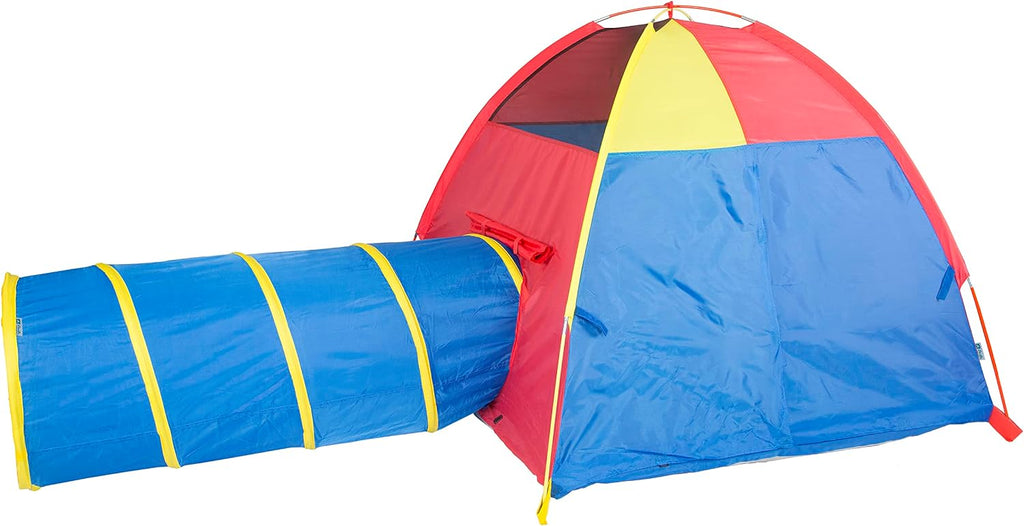 Kids Hide-Me Dome Tent and Crawl Tunnel Combo for Indoor/Outdoor Play Red/Yellow/Blue Large