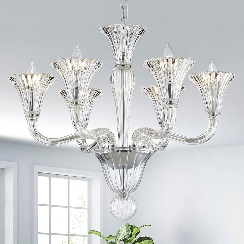 6 Light Crystal Chandelier, Modern Dining Room Lighting Fixture, Clear Crystal Pendant Light for Bedroom Livingroom, D24xW24xH22, E12 Socket A100-B0DSPNSJZK