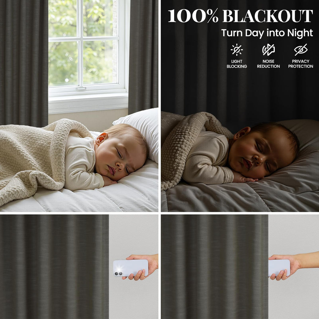 96 Inch Linen Pinch Pleated Full Blackout Curtains Carbon Grey