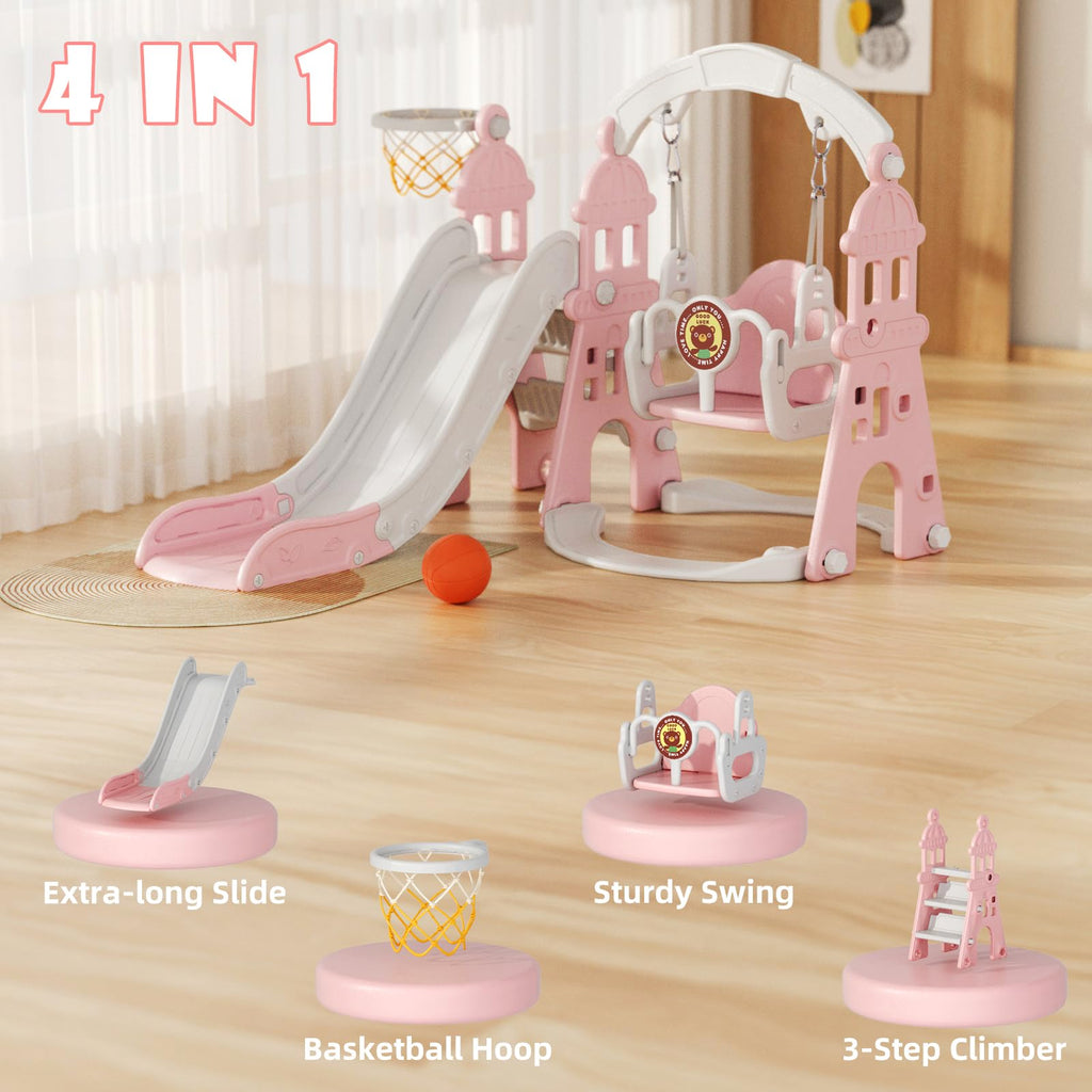 4-in-1 Toddler Slide and Swing Set, Indoor & Outdoor Playground