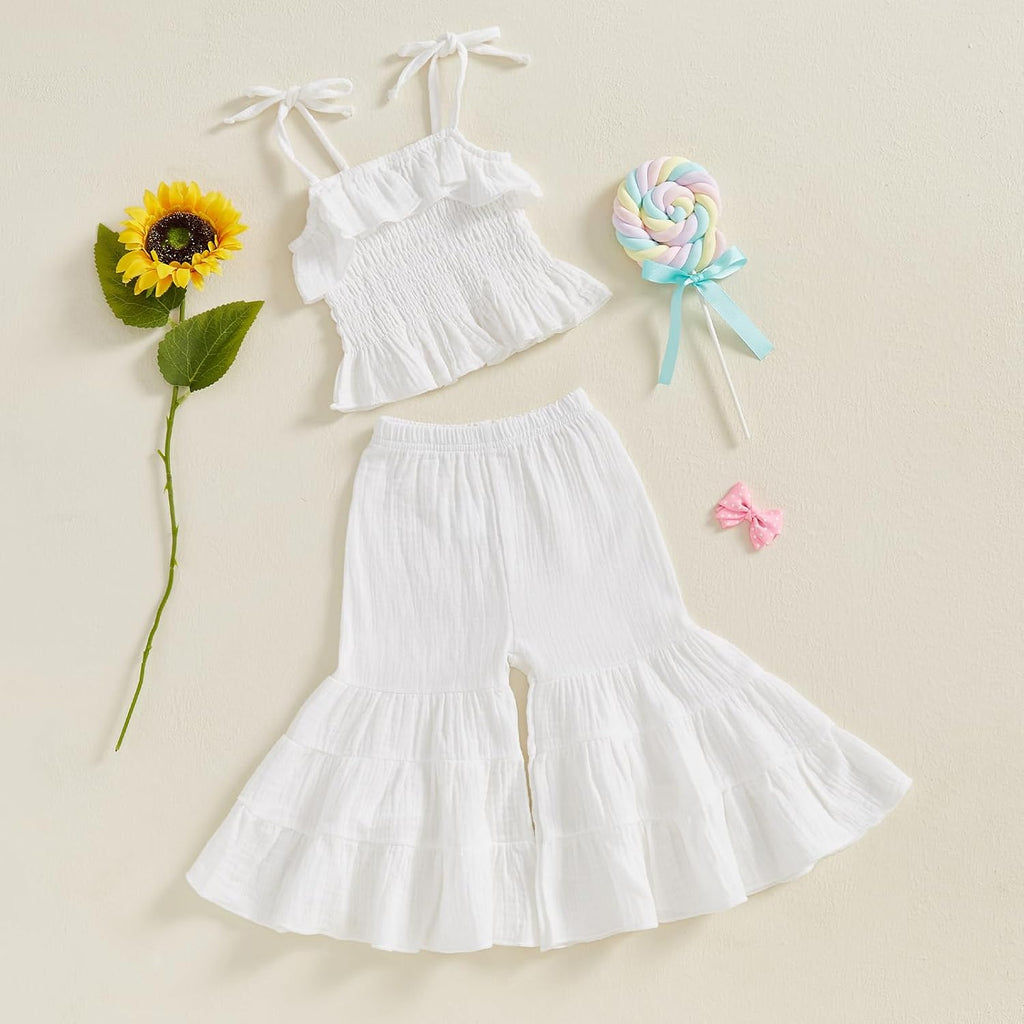 Toddler Baby Girl Smocked Outfit Halter Shirt Flared Pants Set