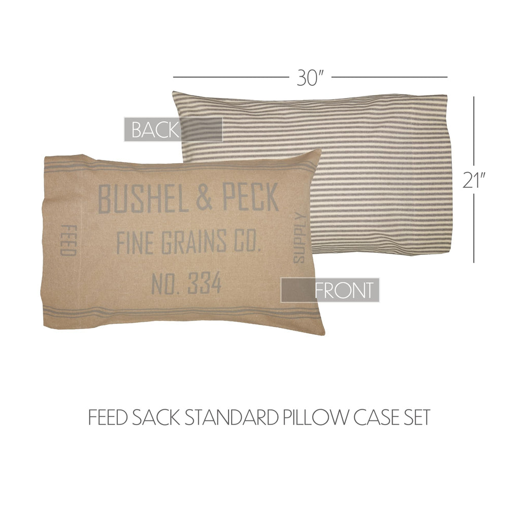Grace Pillow Case Set Standard Size Cotton Farmhouse Vintage Grain Sack Style Reversible 21x30 Bedding Accessory