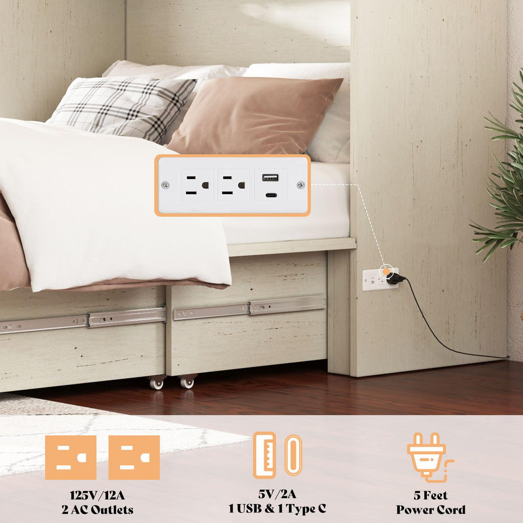 Full Murphy Bed with Storage & Charging Station