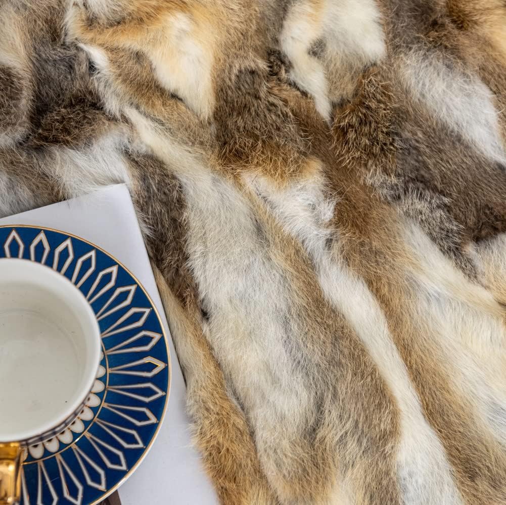 Real Fur Blanket Throw for Couch Tan Fur Throw Blanket Fuzzy Fluffy Super Soft Furry Plush Decorative Comfy Shag