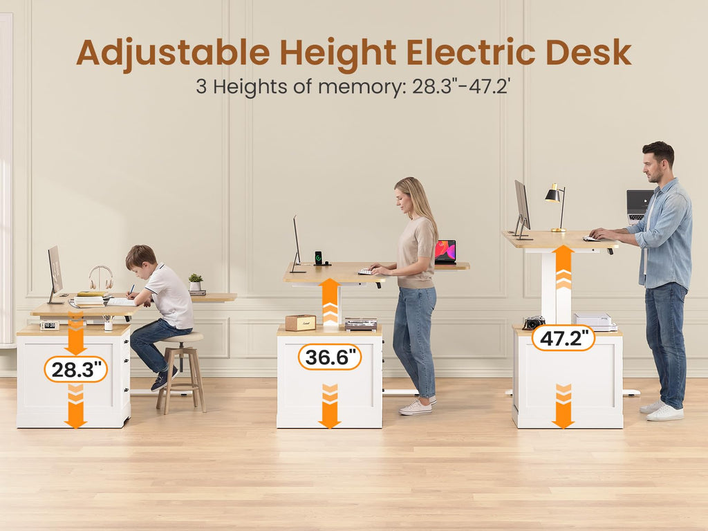 Farmhouse L Shaped Electric Standing Desk, 70.9" x 39.4" Height Adjustable Office Executive Desk with 3 Drawers