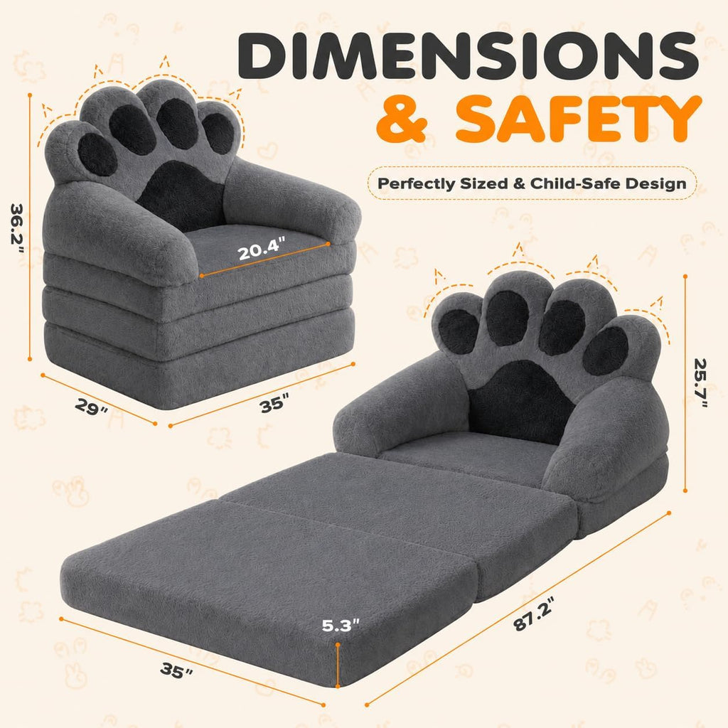 2-in-1 Folding Sofa Bed, Convertible Sleeper Chair, Cat Paw Backrest