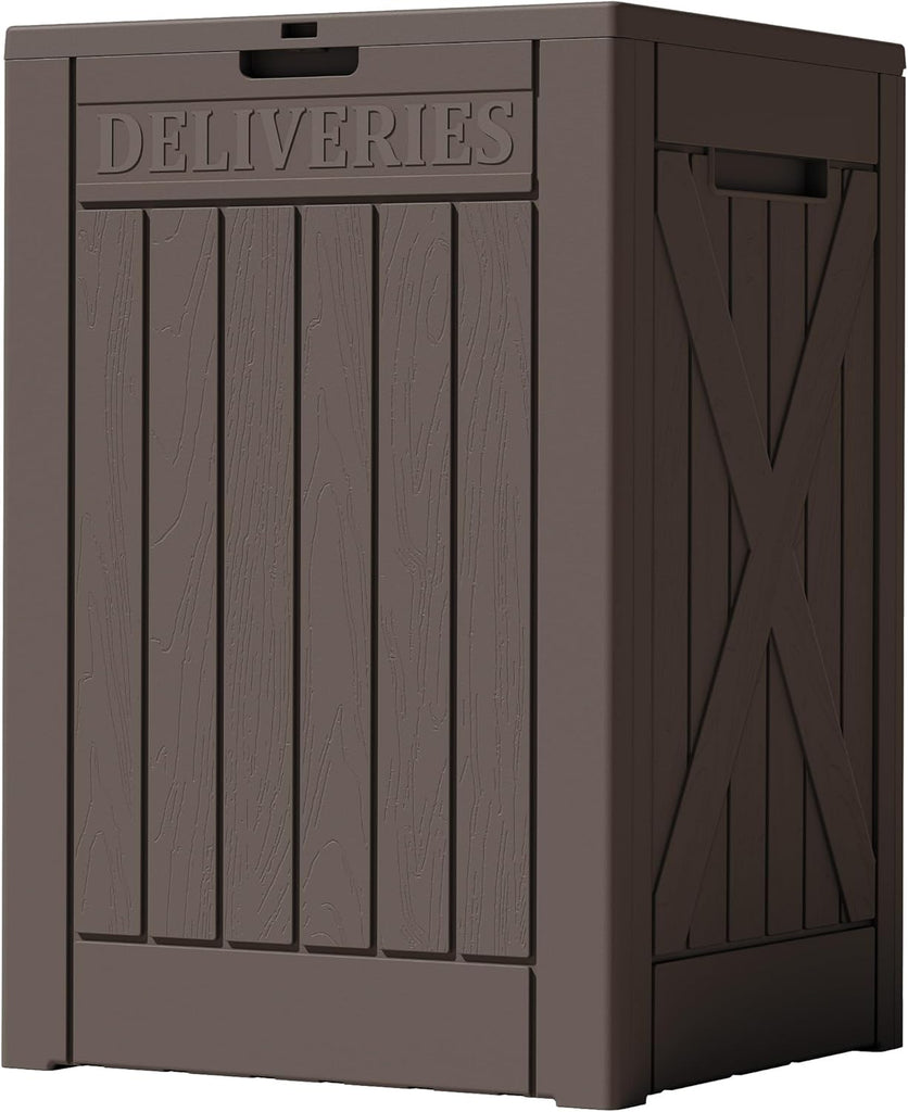 48 Gallon Outdoor Package Delivery Box with Lock, Waterproof Secure Parcel Drop Box Wall Resin Storage, Brown