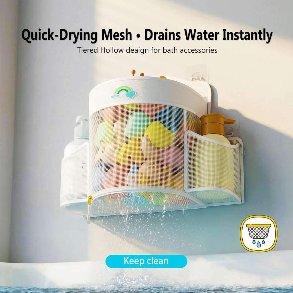 Hanging Bath Toy Storage, Quick Dry Mesh Holder for Kids Bathtubs