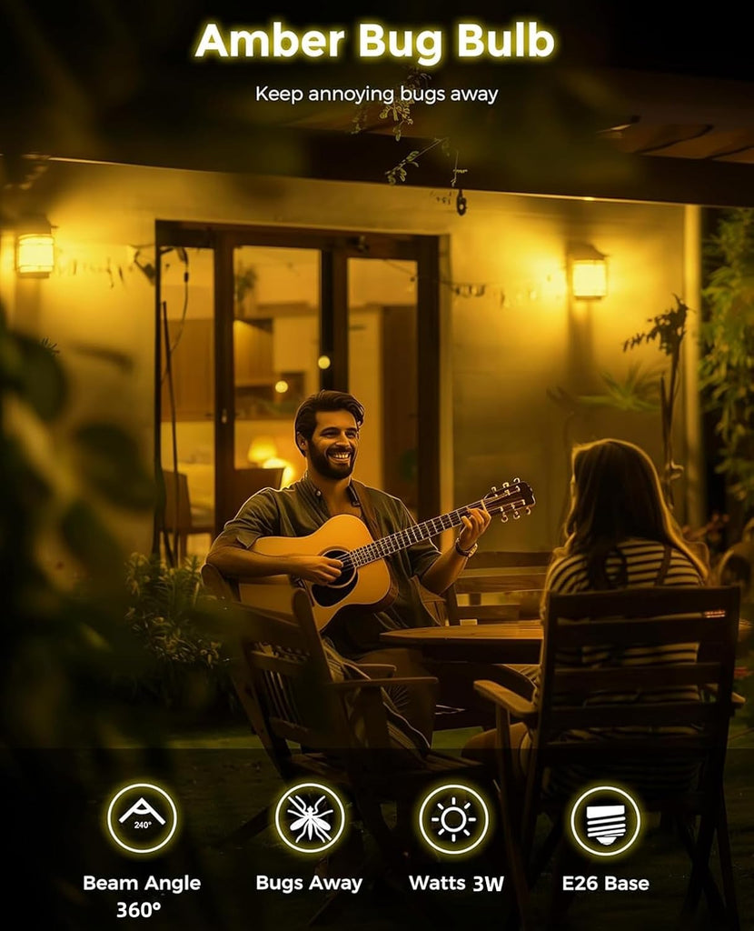 6 Pack 3W A19 LED Bug Light Bulbs Yellow LED Bulb for Outdoor Bug Light Bulb 25W Equivalent 2000K Amber Bedroom Night