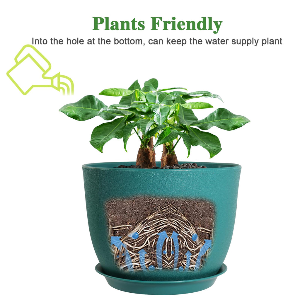 12inch Large Plant Pot, Modern Plastic Planter with High Driange Holes and Saucer for Indoor Outdoor Garden Plants