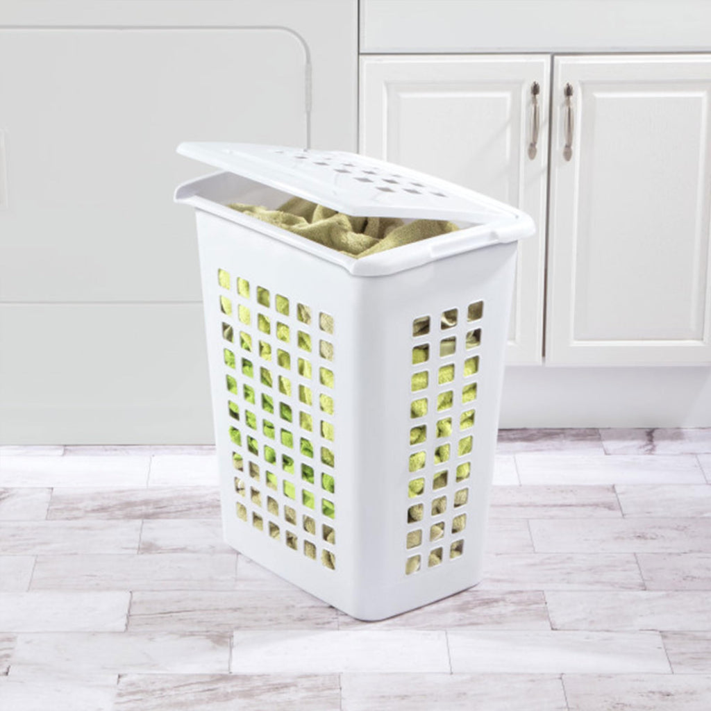 Rectangular LiftTop Plastic Laundry Hamper, White, 4 Pack