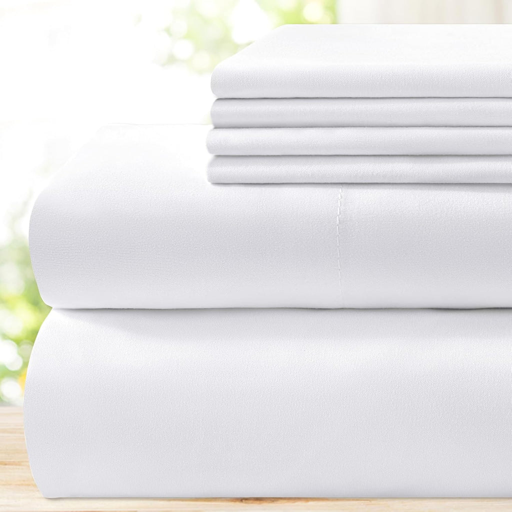 Hotel Luxury Bed Sheets Set 6 Piece(Queen, White) - Super Soft 1800 Thread Count 100% Microfiber Sheets with Deep