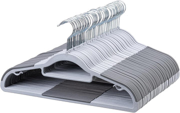 Heavy Duty Plastic Hangers 50 Pack, Non Slip Clothes Hangers with Rubber Pads and 360° Hook - Thin 0.2 Inch, Space