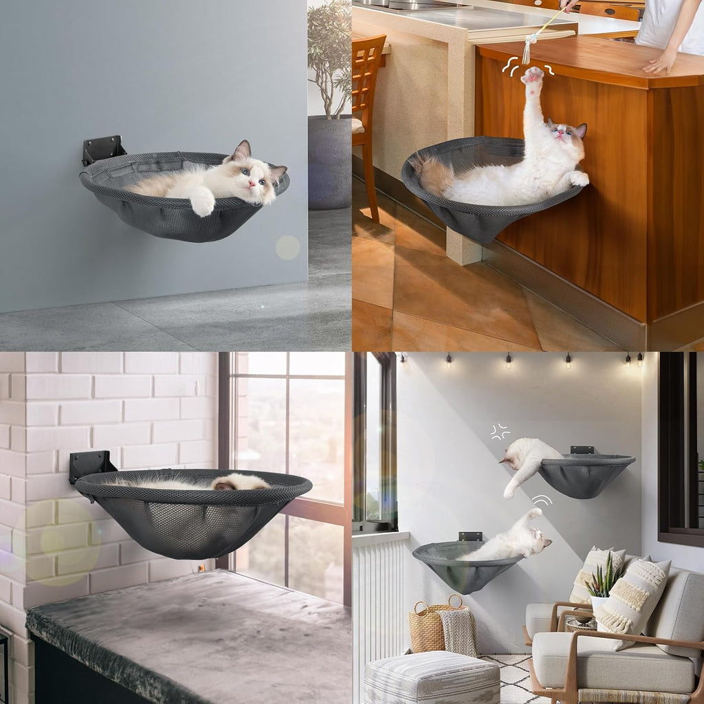 Cat Hammock Wall Mounted, Foldable & Stable Cat Beds- Breathable Cat Wall Shelves for Sleeping, Playing, Climbing