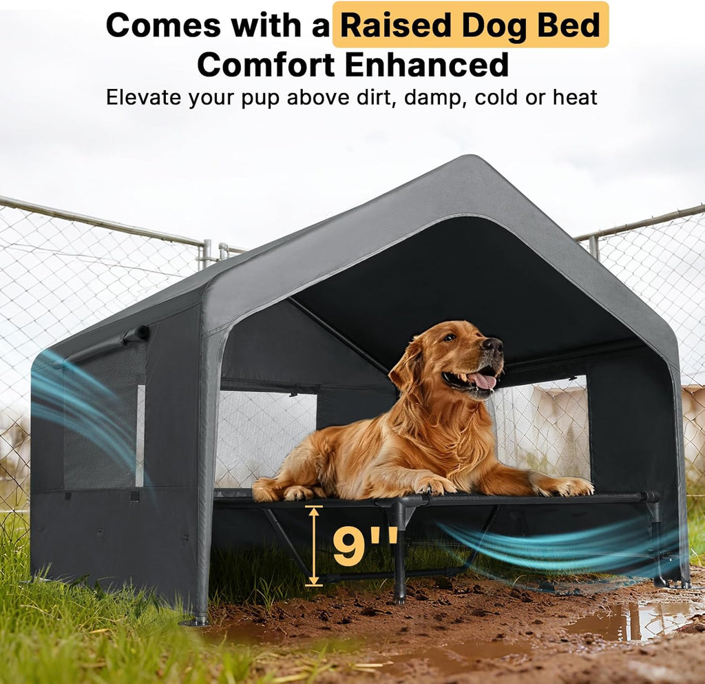 Extra Large Dog House Outdoor Includes Elevated Dog Bed-Weatherproof