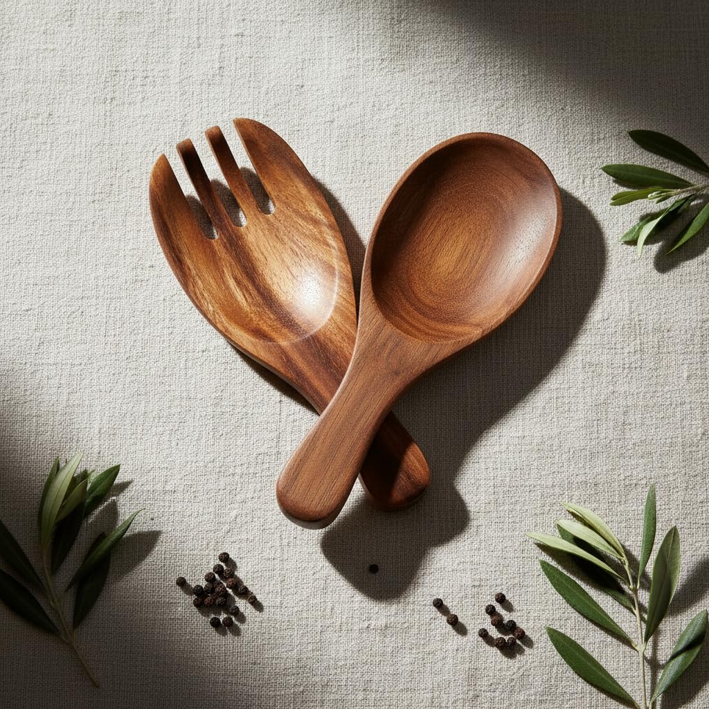 & Charles Acacia Wood Salad Hands Servers, 7 3/8" x 3 1/8"
