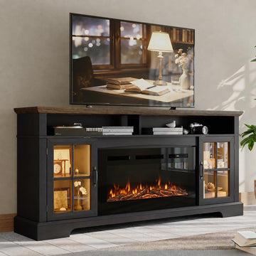 70 Inch Fireplace TV Stand, Farmhouse Entertainment Center for TVs Up to 80", TV Console with Storage Cabinets, Media