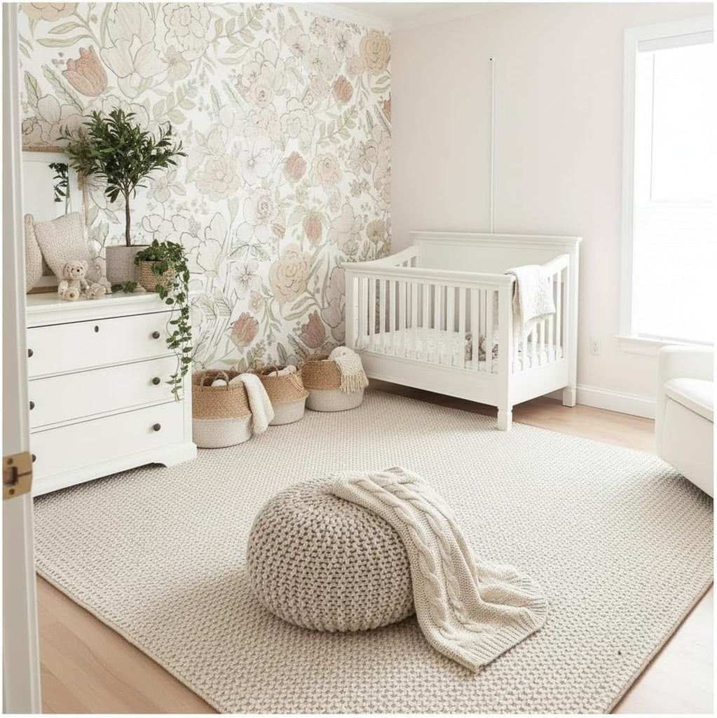 Handwoven Wool Area Rug - Hand Woven Natural Rugs- (Ivory- 9'x12')