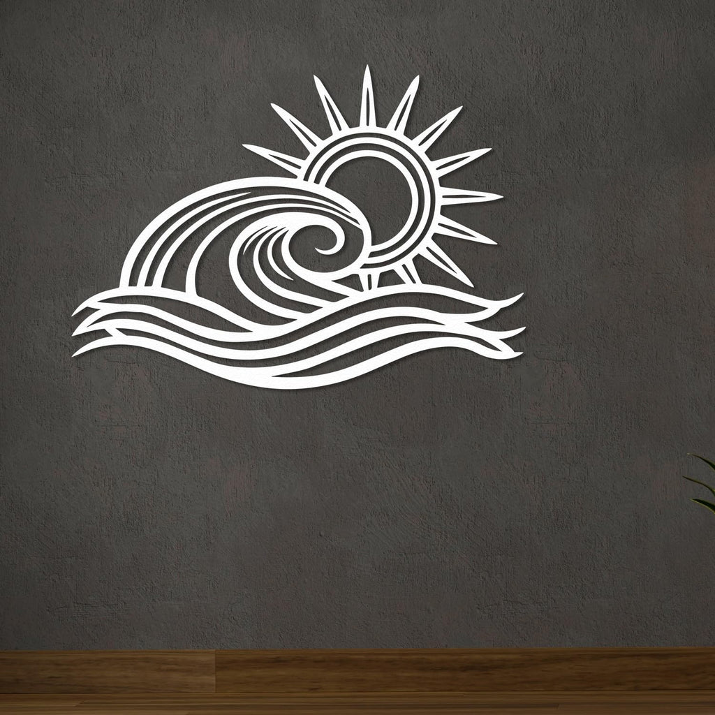 Ocean Wave Metal Wall Art, Sun Beach Decor, Coastal Large Wall Sculpture, Indoor/Outdoor Use, Nautical Wall Hanging