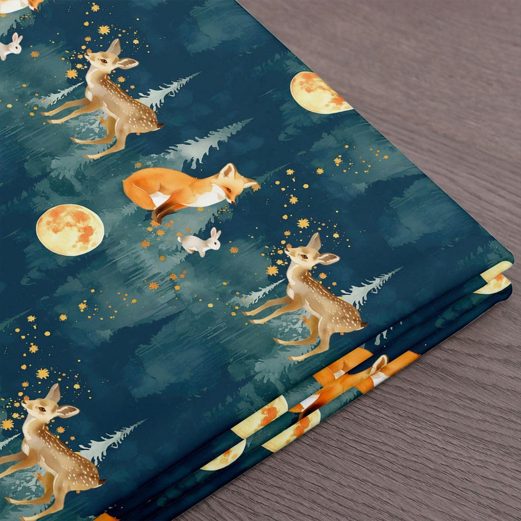 Deer Fabric By The Yard, Fox Rabbit Upholstery Fabric, Christmas Tree Moon