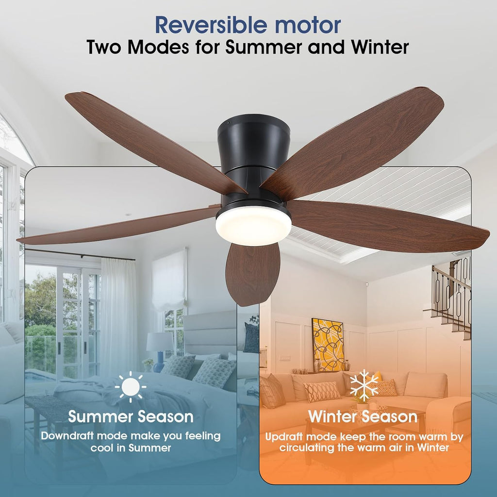 Ceiling Fans with Lights-48 Low Profile Ceiling Fan with Light and Remote/APP Control,Flush Mount,DC Reversible,LED Dimmable Modern Ceiling Fans for Bedroom,Indoor/Outdoor Patio Use(Brown) A101-B0DNLVQ4XV