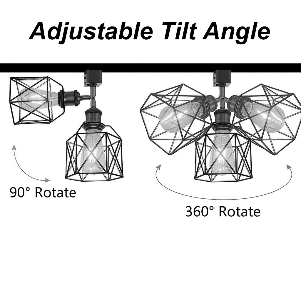 H System Track Lighting Heads, Vintage Loft Design Track Lighting Heads with Flexible Light Arm, Black Basket Cage
