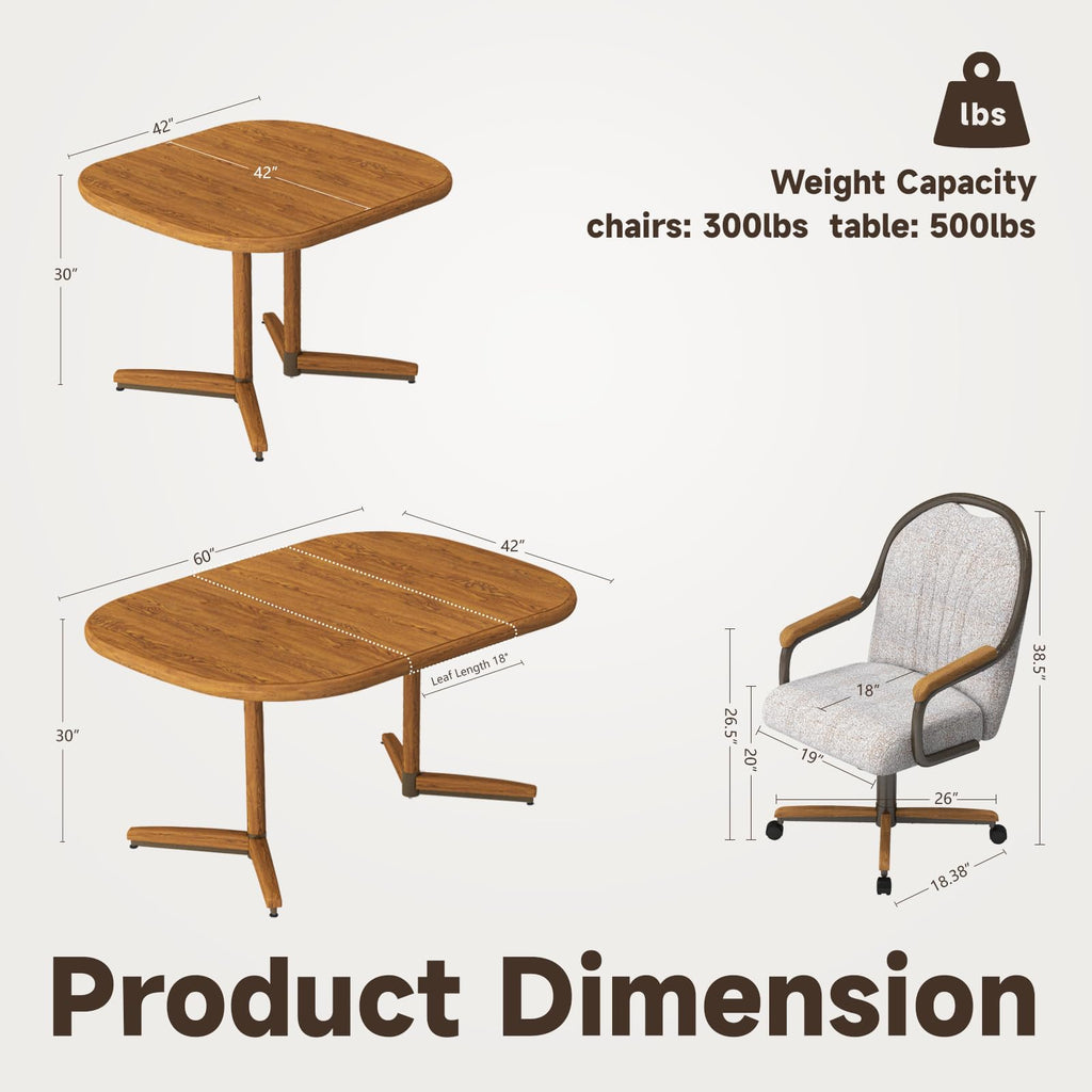 5-Piece Square Round Expandable D7775 Dining Set-Chestnut-Bronze