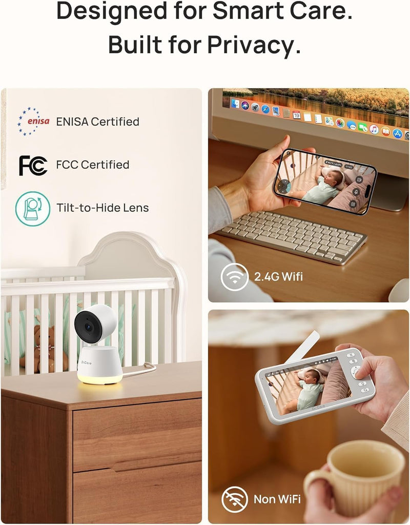 LumiView Smart WiFi Baby Monitor with Camera & Clip Mount, 5" 1080P