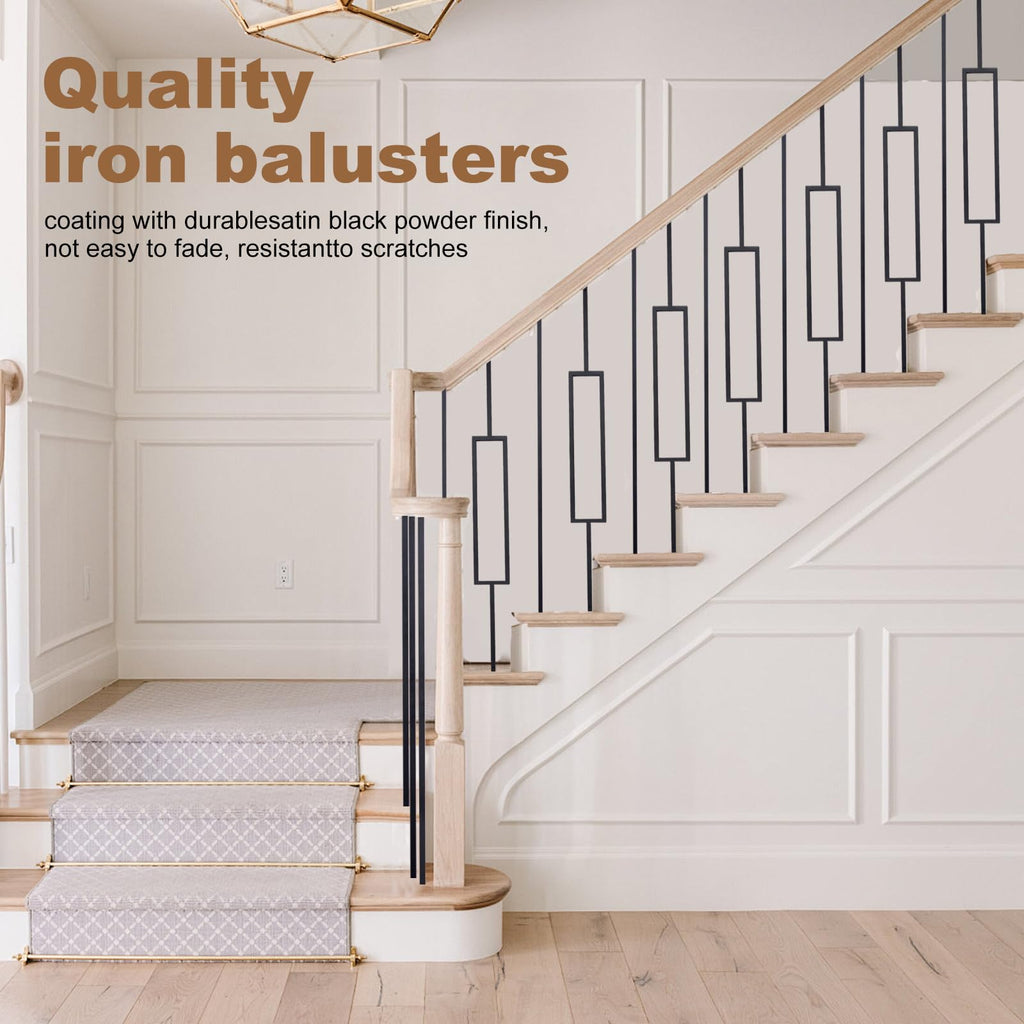 10 Pack Rectangular Hollow Stair Spindles, Wrought Iron Balusters 44" x1/2" Deck Balusters & Stair Railing - Metal
