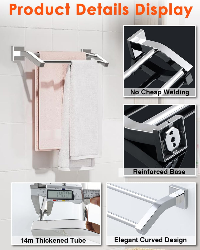 Double Towel Bar, 24" Double Towel Racks, Polished Chrome