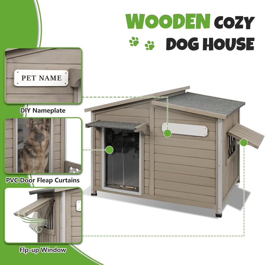 Large Outdoor Wooden Dog House for Medium Large Dogs, Updated Shelter
