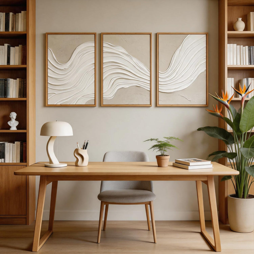 3D Large Abstract Wave Wall Art, Neutral Earth Tone Relief Wall Decor