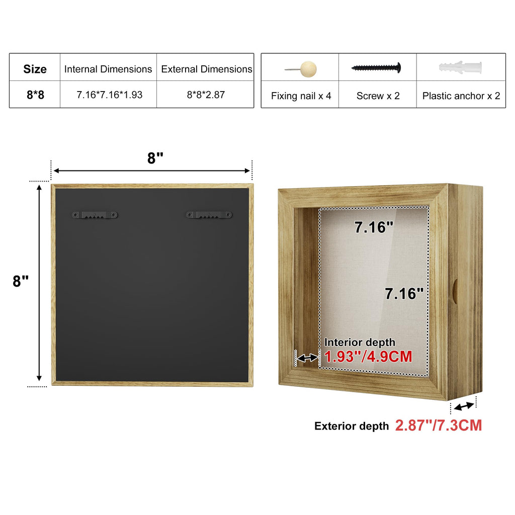 8x8 Deep Shadow Box Frame, Solid Wood Frame, Carbonized Black