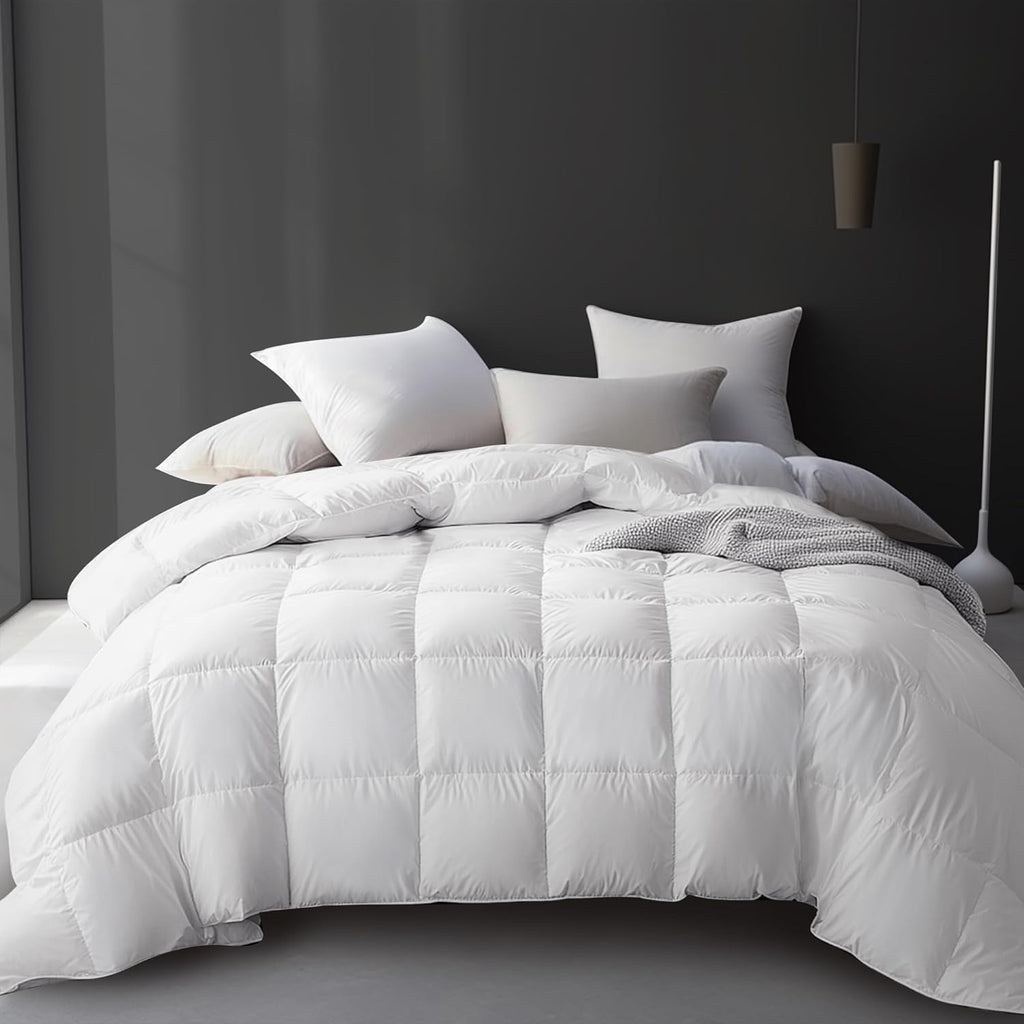 Luxury White Goose Feather Down Fiber Comforter Full Queen, 100% Cotton All Season Duvet Insert Quee