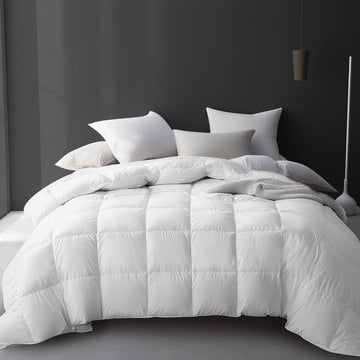 Luxury White Goose Feather Down Fiber Comforter King, 100% Cotton All Season Duvet Insert King