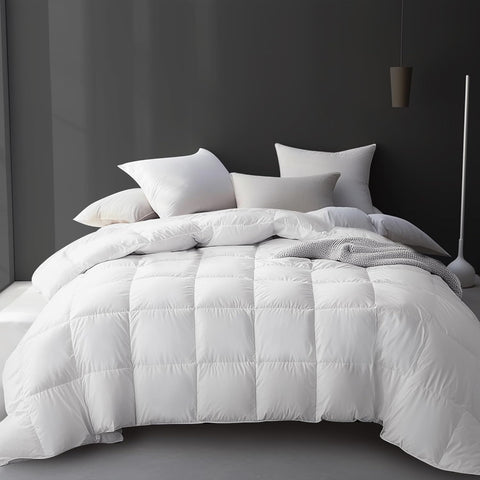 Luxury White Goose Feather Down Fiber Comforter Full Queen, 100% Cotton All Season Duvet Insert Quee