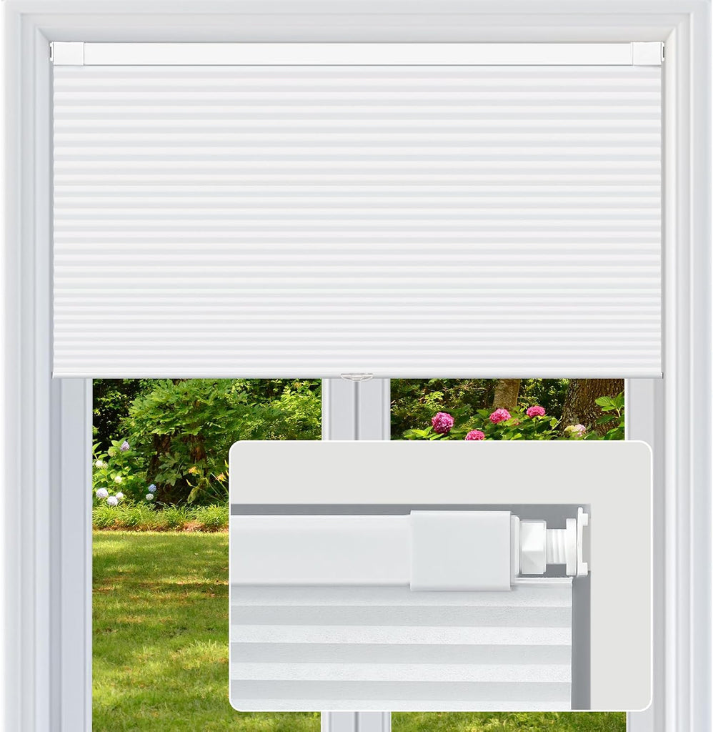 No Drill Cellular Shades Light Filtering Honeycomb Blinds White | No Tool No Drill Design for Super Easy