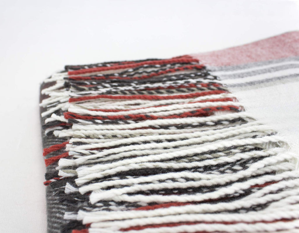 Classic Plaid Pattern Tassel Trim Throw Blanket 50 x 60 Inch - Red White Throw for Couch, Home Decor and Holiday