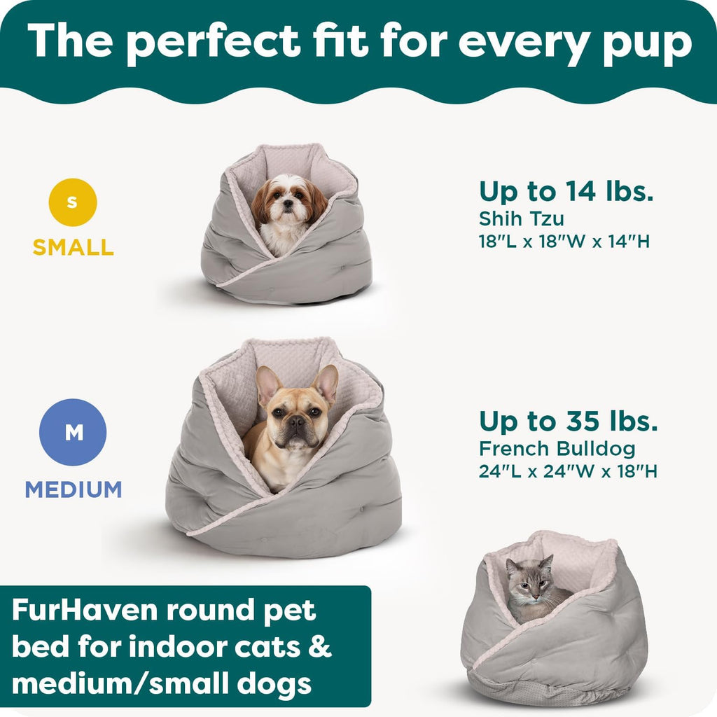 24" Round Pet Bed for Indoor Cats & Medium/Small Dogs, 100% Washable, For Pets Up to 35 lbs - Minky Plush & Velvet