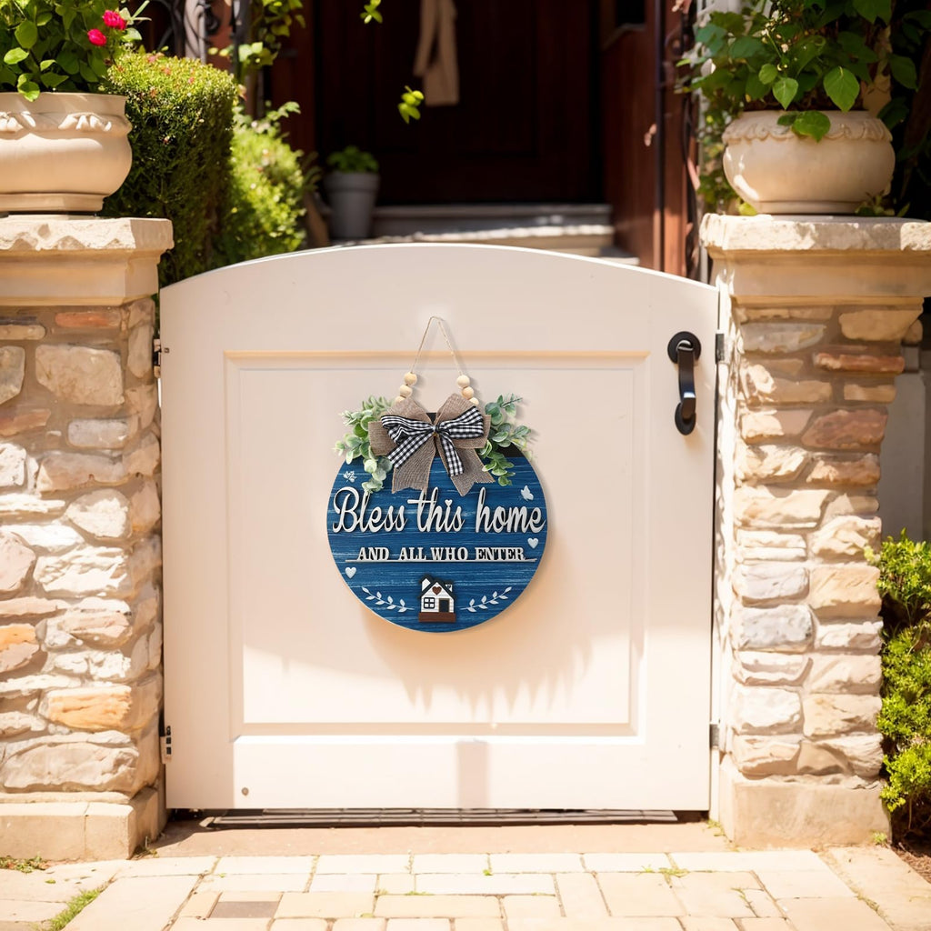3D Bless This Home and All Who Enter Wooden Front Door Signs, Door Decorations Hanging, Christian Jesus Home Porch Wall