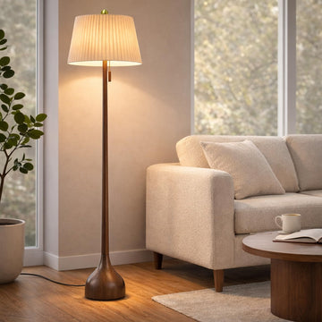 Mid Century Modern Real Wood Floor Lamp with 2 Shades for Two Looks